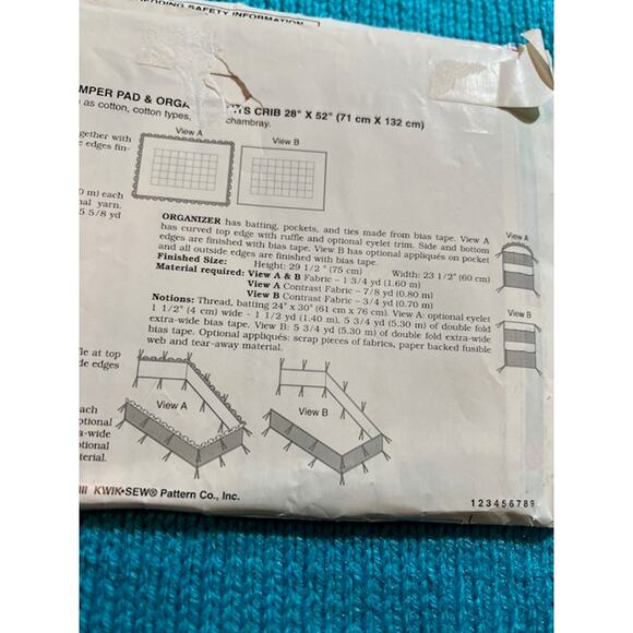 Kwik Sew 3075 baby quilt Nursery bed skirt bumpers pattern - Picture 4 of 4